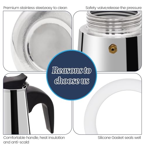2 Cup Moka Pot Stainless Steel 100ml Italian Espresso 2Cup Straight