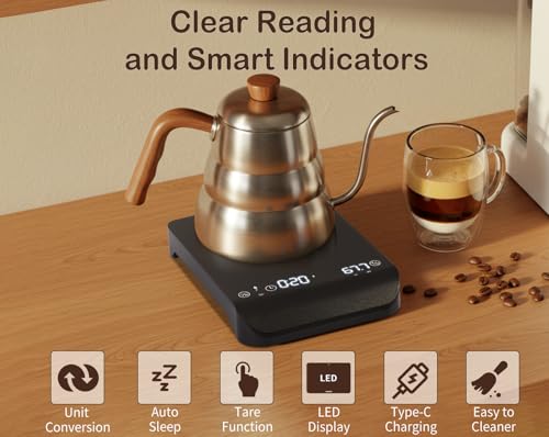 0.1g/3kg Rechargeable Coffee Scale with Three Timing Modes and Touch Button