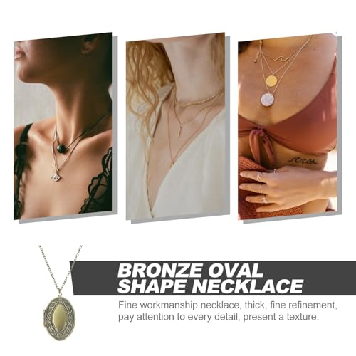 VOSAREA Photo Case Pendant Necklace Bronze Oval Copper Jewelry