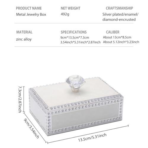 Diamond Crystal Jewelry Storage Box for Rings Earrings Necklace Treasure Chest Organizer Jewelry Keepsake Gift Box Case for Girl Women (Diamond Rectangle Silver Plating) Large Diamond