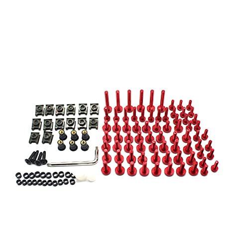 Universal Fairing Bolt Kit 195 PCS M5 M6 Motorcycle Windscreen Screws Fasteners Accessories Replacement for Yamaha Honda Kawasaki Suzuki BMW Sportbike Mounting Kits Washers Nuts Screws Clips red