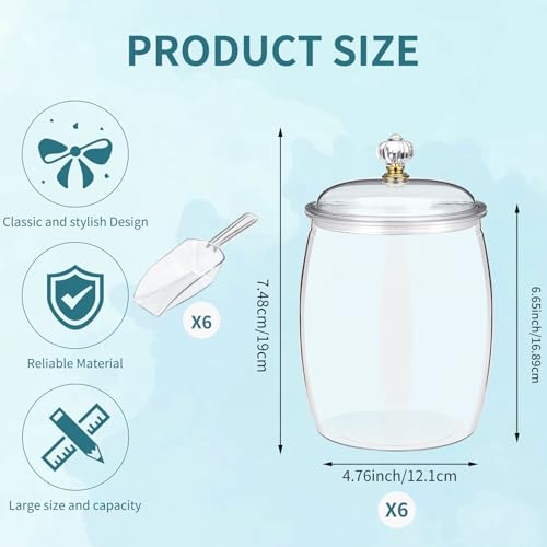 Six clear plastic cookie jars with lids, 42 oz capacity, ideal for storing candies and treats, branded SENONAPO.
