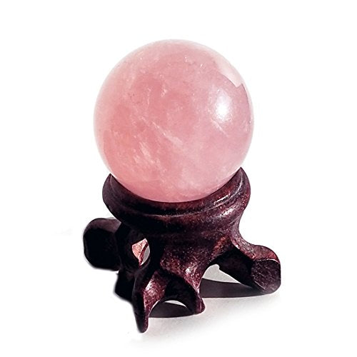 Polar Jade Natural Rose Quartz Crystal Ball with Stand, 30mm/1.2" 30 mm