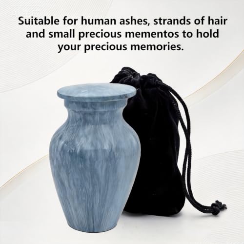Marble Cremation Urns for Human Ashes-Small Memorial Token Urn with Velvet Bag – A Perfect Tribute & Gift for Families Blue Small
