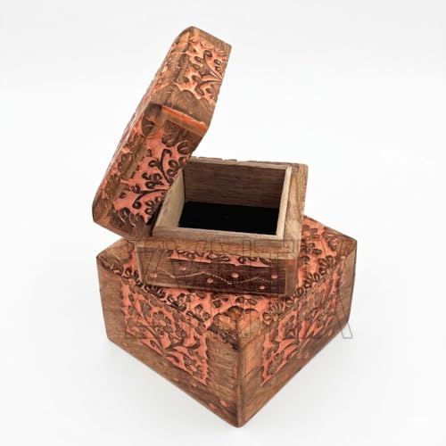 Mango Wood Pack of 2 Antique Jewelry Organizer - Mango Wood Jewelry Box for Women, Decorative Storage Solution with Elegant Design and Craftsmanship, Ideal for Home and Gift Use (Orange)