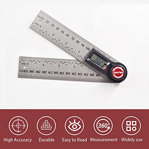 GemRed Protractor Digital 150 mm Stainless Steel Digital Protractor | LCD Display 360° Multi Angle Ruler Angle Gauge for Mechanical Engineering, Woodworking, Construction, DIY (Battery Included) 150mm