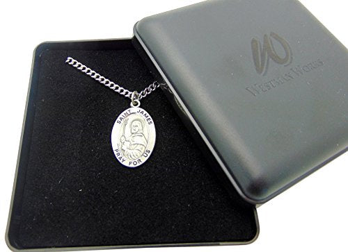 St James Solid Pewter One Inch Saint Medal with Stainless Steel Chain