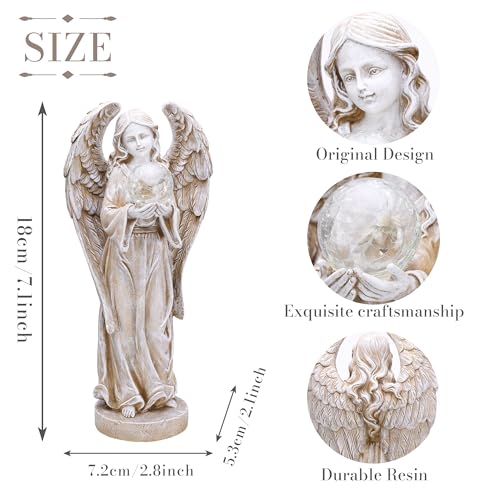 TERESA'S COLLECTIONS Angel Garden Solar Resin Fairy Glass Ball Statue 7.1" Medium