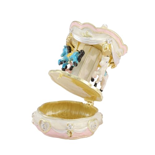 Carousel Shape Trinket Box Hinge Hand-Painted Small Jewelry Boxes Enamel Craft Christmas Gift for Women
