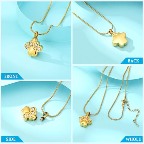 Paw Print Urn Necklaces for Ashes Pet Cremation Jewelry Gold