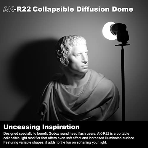 Godox AK-R22 Dome Diffuser, Flash Diffuser Modifier Compatible for Godox V1 Flash Series/AD100Pro Speedlite, Use with Godox H200R Round Flash Head for AD200/AD200Pro Monolight