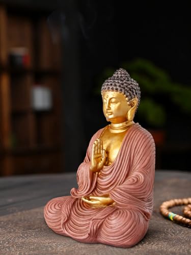 Houlu Golden Meditating Buddha Statue Indoor – 6.3 Inch Buddha Statue for Home Decor, Small Buddha Statues for Meditation and Spiritual Decor - Blessing Buddha