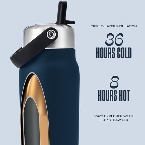S'well Recycled Stainless Steel Explorer with Flip Straw Lid, 24oz, Azurite, Triple Layered Vacuum Insulated Container Keeps Drinks Cold for 36 Hours and Hot for 8