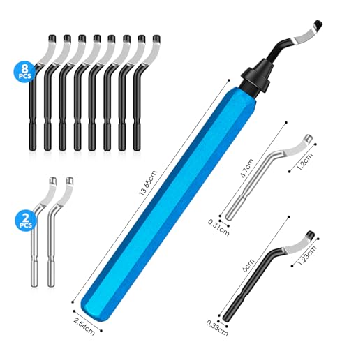 10 Blade Deburring Deburrer for 3D Printing Metal Plastic Stainless Steel (8 BR1010, 2 BS1018) blue