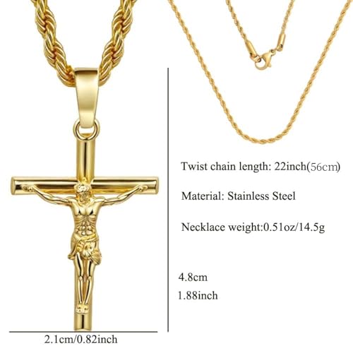 Cross Necklace for Men and Women, 18K Gold Plated Cord Necklace with Cross Pendant, Catholic Jesus Cross Pendant, Religious Gift for Easter, Father's Day, Christmas