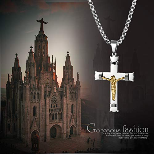 JewelryWe Men's Jesus Cross Pendant Necklace, Christmas Prayers Necklace Silver