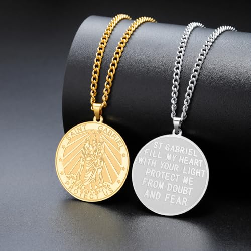 TEAMER Saint Gabriel Archangel Medal Necklace Guardian Blessing Hope and Protection St. Gabriel Necklace Amulet Religious Jewelry For Women Gold
