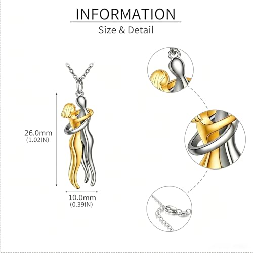 POPLYKE Couple Hug Necklace for Women 925 Sterling Silver Embrace Necklace Couples Jewellery for Women