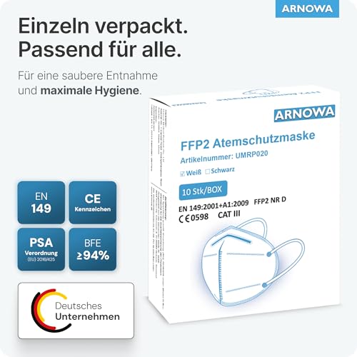FFP2 Mask, Respirator Masks BFE ≥94%, Medical Mask CE Certified | Colorful fish shape adult FFP 2 mask individually packaged, respirator mask 4 layers, EN 149, CE certified White 10