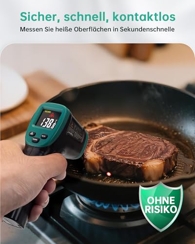 ERICKHILL Infrared Thermometer -50℃~800℃, Non-Contact Digital Laser Temperature Meter with LCD Display, Adjustable Emissivity - Suitable for Cooking/Grilling/Freezing/Industry, Black -50-800℃