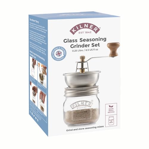 Kilner Seasoning Grinder 250 ml Glass Jar with Ceramic Grinder for Salt, Pepper, Herbs and Spices One Size