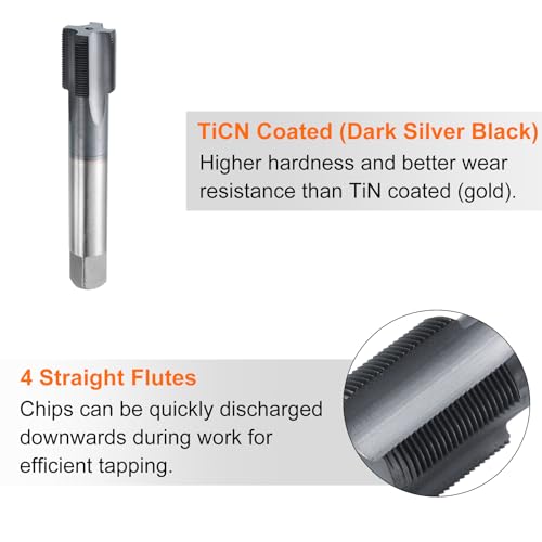 QUARKZMAN Metric Tap, m21 x 1, Cobalt HSS Tap (Right), Shank Diameter 16 mm, TiCN Coating, Flat Head Tap with Straight Groove M21x1