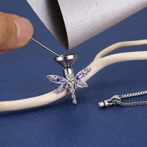MANBU Sterling Silver Cremation Jewelry for Ashes dragonfly urn necklace