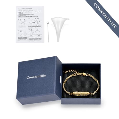 constantlife Cremation Bracelet for Ashes for Women Stainless Steel Sunflower Cylinder Urn Adjustable Link Bangle Memorial Jewelry Loved Ones Ashes Holder Keepsake Golden