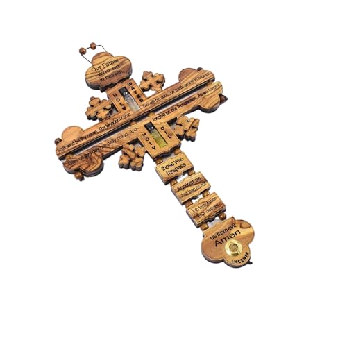 SAINT MICHAEL OLIVE WOOD FROM BETHLEHEM The Lord Prayer Our Father Prayer Wooden Wall Cross - Wall Hanging Religious Décor with The Lord's Prayer Cross, with Holy Water, Holy Oil