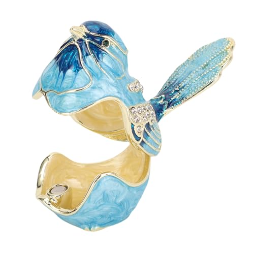 Crystal Bird Jewelry Box, Bird Trinket Box Hinged with Crystals Metal Enamel Jewelry Box Necklace Ring Earrings Storage Birds Figurines Home Decor for Rings Earrings Necklace (Blue) Blue