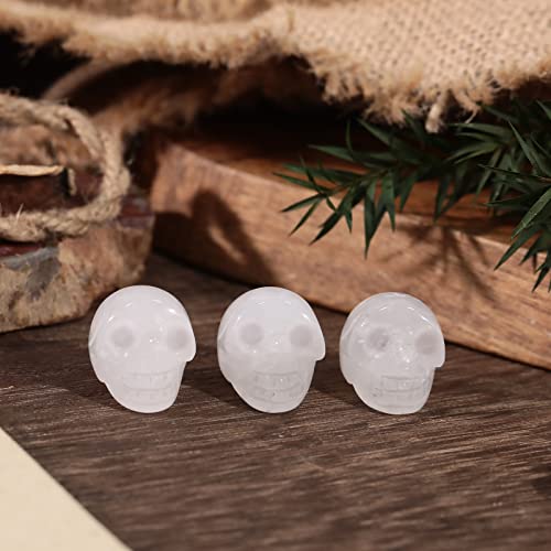 Mini Rock Quartz Healing Crystal Human Skull, 1 Inch Handcarved Figurine Statue Decor,Pack of 3 Multi-color 15