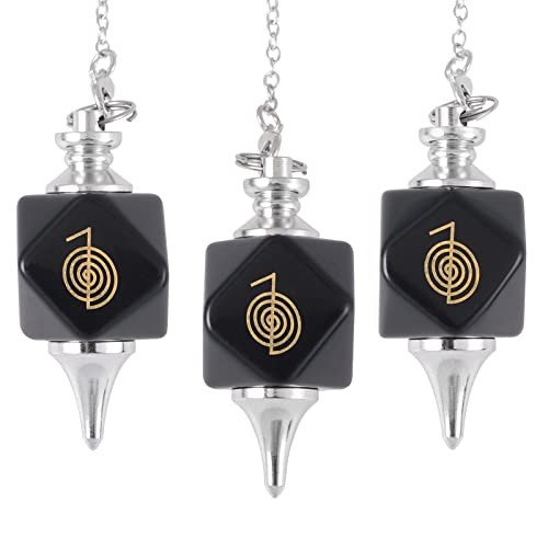 TUMBEELLUWA Cho Ku Rei Symbol Crystal Pendulum for Dowsing Black