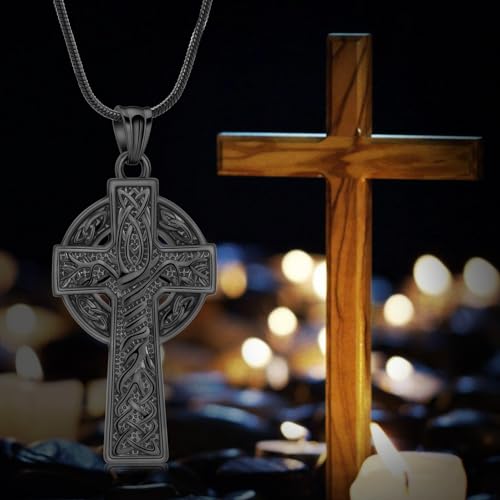 Cross Urn Necklace for Ashes for Men Celtic Knot Cremation Jewelry Keepsake Necklace Tree fo Life Memorial Pendant for Ashe Holder Black