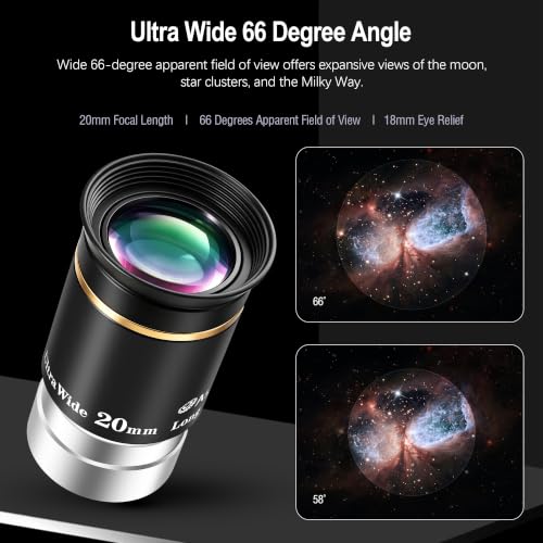 Astromania Telescope Eyepiece 1.25" Goldline 66° Ultra Wide Angle Lens 20mm