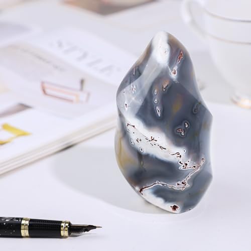 Orca Agate Flame Shaped Stone Tower Decor for Home Office Orca Agate 0.88-1.1lb(401g-500g)