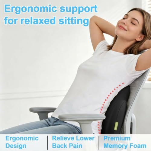 Lumbar Support Pillow for Office Chair, Gaming Chair, Car Driver Seat Back Cushion, Bed & Couch, Gifts for Friends and Parents,Ergonomic Back Support Pillow with Comfortable Memory Foam(Black)
