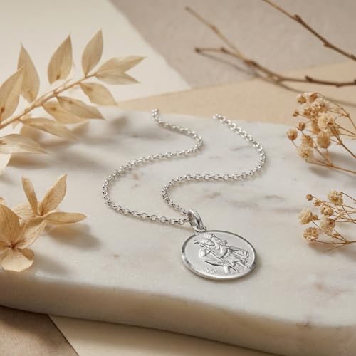 Alexander Castle Reversible 925 Sterling Silver St Christopher Pendant Necklace - 22mm with 18" Sterling Silver Chain & Jewellery Gift Box