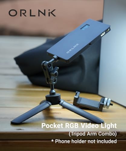 ORLN'K Portable RGB Video Light 10W 4000mAh, LED Video Light Panel with Soft Diffuser for Photographer, Content Creator Fits iPhone, for Sony Canon Nikon Fuji Panasonic Cameras (Tripod Combo) 7in1 TripodCombo