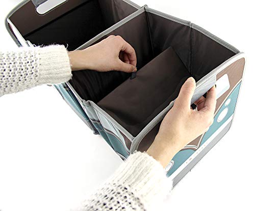 BRISA VW Collection - T1 Bus Camper Collapsible Storage Box & Shopping Bag Petrol/Brown VW T1 Bus