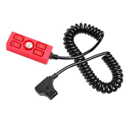 Alvin's Cables Dtap Splitter Cable Dtap Male to 4 Port D Tap Female Splitter Hub Power Coiled Cable for ARRI RED Teradek SmallHD SmallRig V-Mount|Gold-Mount Battery, Red Red Coiled Cable with Screw