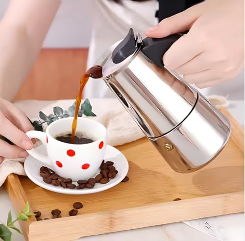 Stainless Steel Moka Pot Espresso Maker,Stovetop Moka Pot, Percolator Coffee Pot,Italian Coffee Maker,Cuban Café Brewing,Greca Coffee Maker (6 CUP) 6CUP 300ml