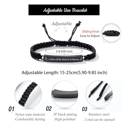 Cremation Jewelry for Ashes Urn Cuff Bangle Rope Bracelet for Men Women Cremation Bracelet for Pet Ashes Keepsake Memorial Ash Bracelet Gifts Style2-A Piece Of My Heart