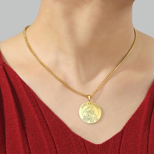 Amaxer Saint Necklace for Men Stainless Steel Religious Protector Medal Religion Protection Jewellery Gifts Pendant Necklaces for Women Men Gold Saint Anthony