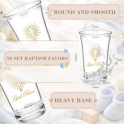 Sliner 50 Set 50 Set Baptism Party Favors Shot Glasses with Card Bag, Gold