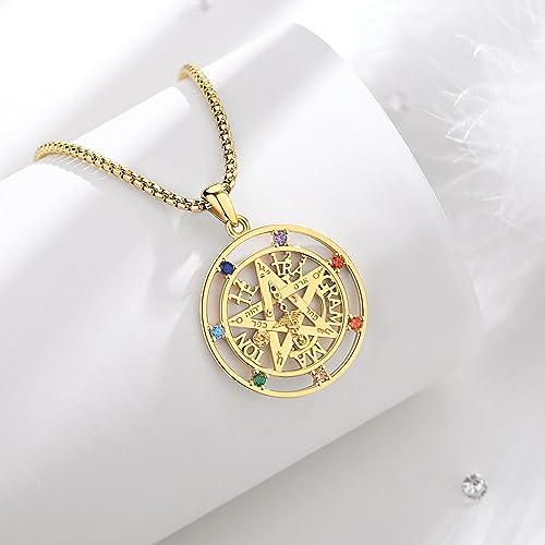 Witcher Pentagramm Kette Ring für Damen Herren Sterling Silber 925, Tetragrammaton Runen Halskette Amulett Vintage Anhänger Energie Schmuck Geschenk für Frauen Herren A-Chakra-Gold