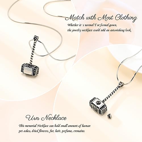 Minicremation Mjolnir Thors Hammer Urn Necklace for Ashes for Men Celtic Nordic Viking Cremation Jewelry for Women Keepsake Memorial Ashes Pendant Silver