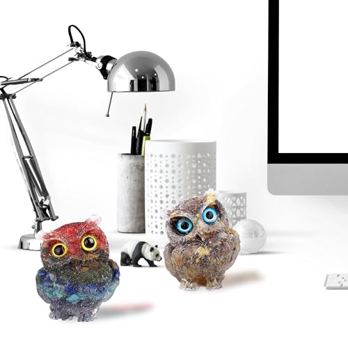 DIYOMR 2.4" Owl Statue Reiki Spiritual Healing Owl Figurine Energy Fengshui Gemstone Crystal Animal Sculpture Attract Wealth Lucky Home Office Desk Decor (7 Chakra) 7 Chakra