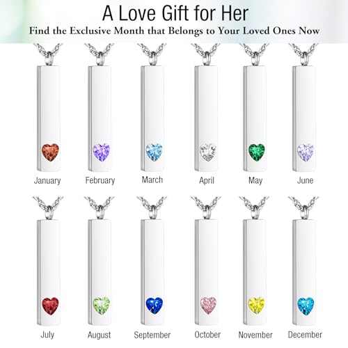 XIUDA Cremation Jewelry for Ashes with Angel Wing Charm Vertical Bar Urn Necklace Stainless Steel Memorial Keepsake Pendant for Women Silver