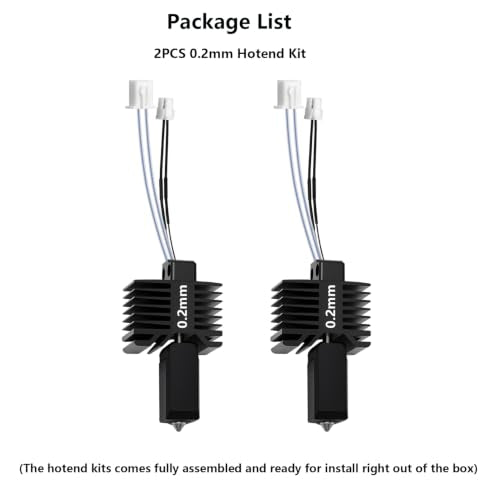2PCS 0.2mm X1 X1C Hotend, Upgraded All-Metal Hardened Steel Nozzle Hotend Pre-assembled with 24V 48W Ceramic Heater & High-Temp Sensor Thermistor Replacement Hot end for Bambu Lab X1/X1C 3D Printers 2