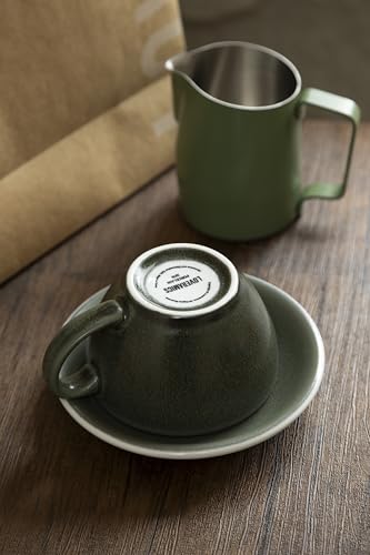 Loveramics Matt Cappuccino Cup, 10 oz Ceramic Latte Art Mug with Saucer, Thick-walled stoneware cup Set, Barista Latte Cup Set for Latte, Cappuccino, Tea - Mineral Colors (Forest, 10OZ) Forest 10 Ounces